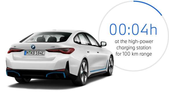 BMW i4 eDrive40 G26 2021 тричетвртински поглед одзади со графикон за време на полнење BMW i4 eDrive40 G26 2021 тричетвртински поглед одзади со графикон за време на полнење
