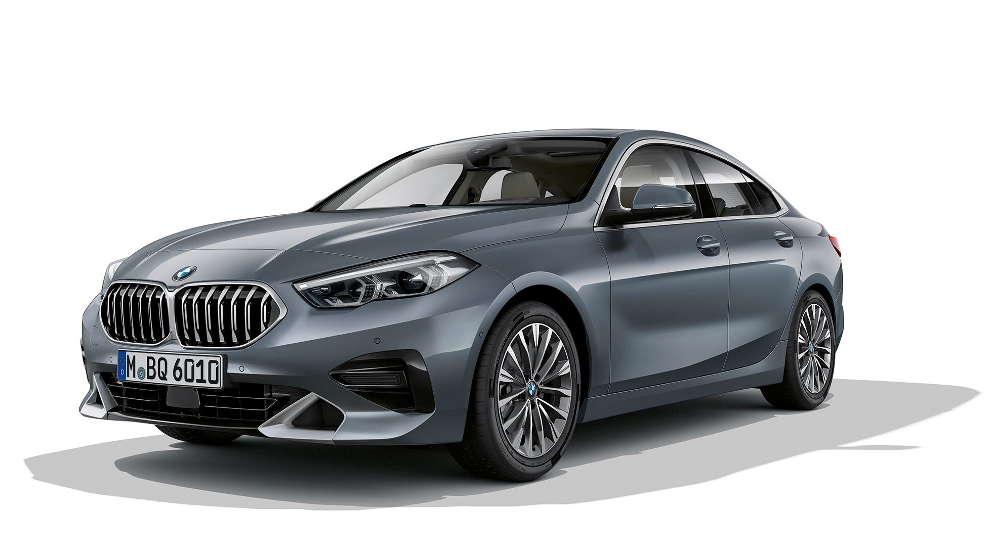 BMW бубрежна решетка BMW 2 Series Gran Coupé Model Luxury Line BMW kidney grille BMW 2 Series Gran Coupé Model Luxury Line Storm Bay metallic F44 three-quarter front view