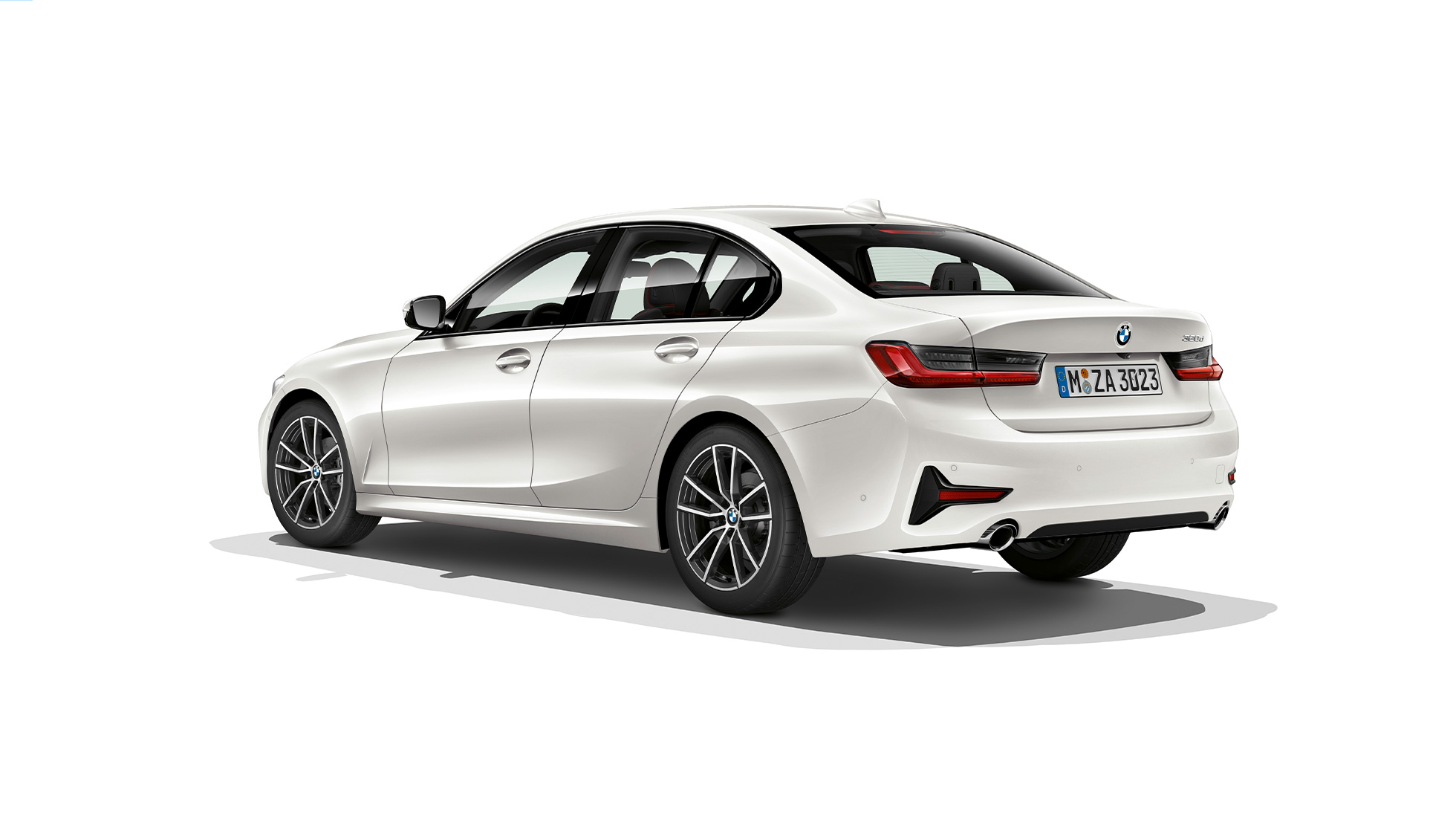 BMW Серија 3 Седан, заден дел Model Sport линија. Тричетвртински заден кадар на BMW Серија 3 Седан со елементи на Model Sport линија.