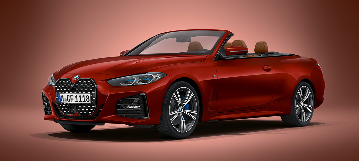 BMW Individual Aventurin црвена металик боја BMW Серија 4 Кабриолет G23 2020 BMW BMW Серија 4 Кабриолет G23 2020 BMW Individual Aventurin црвена металик боја тричетвртински преден кадар во мирување