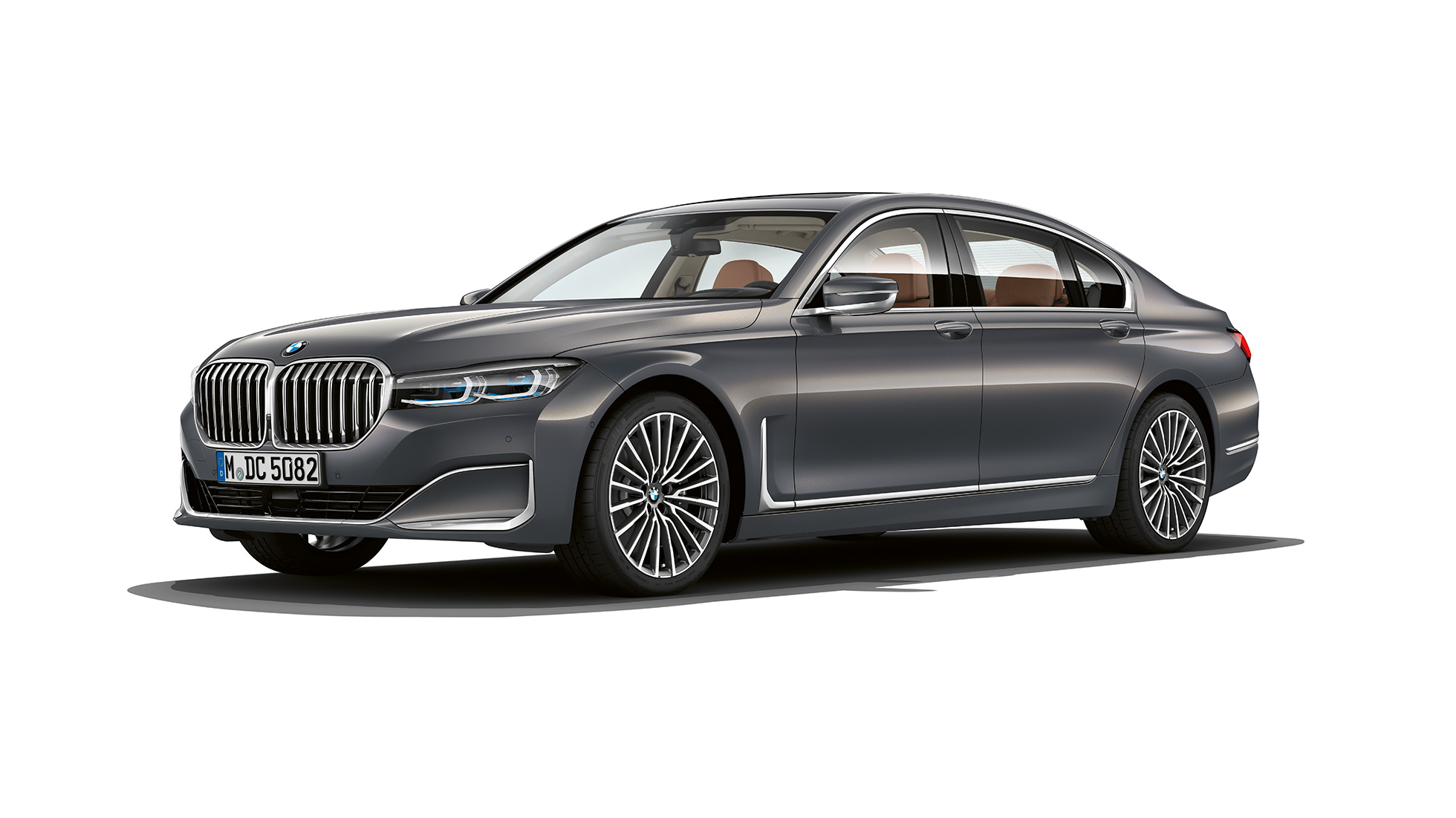 BMW Серија 7 Седан со надворешен дизајн Чиста совршеност, тричетвртински преден кадар Сив BMW Серија 7 Седан со надворешен дизајн Чиста совршеност во тричетвртински преден кадар