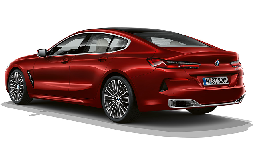 BMW серија 8 Gran Coupé, Impulsive Heat тричетвртински приказ одзади