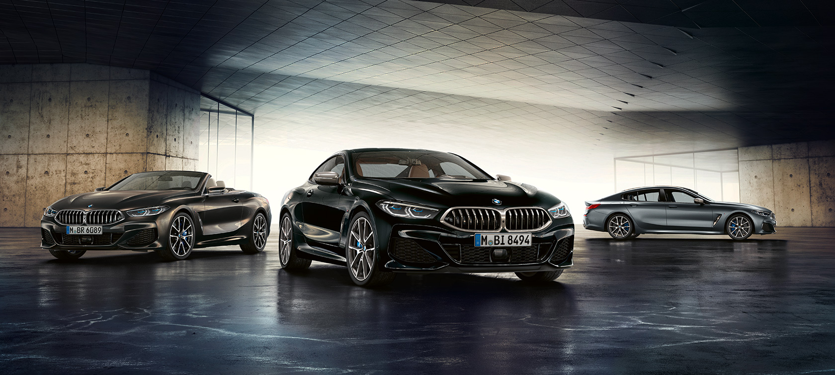 BMW Серија 8 Coupé (G15) тричетвртински преден поглед BMW Серија 8 Кабриолет (G14) тричетвртински преден поглед BMW Серија 8 Gran Coupé (G16) 7/8 страничен поглед, сите во мирување BMW Серија 8 Coupé (G15) тричетвртински преден поглед BMW Серија 8 Кабриолет (G14) тричетвртински преден поглед BMW Серија 8 Gran Coupé (G16) 7/8 страничен поглед, сите во мирување