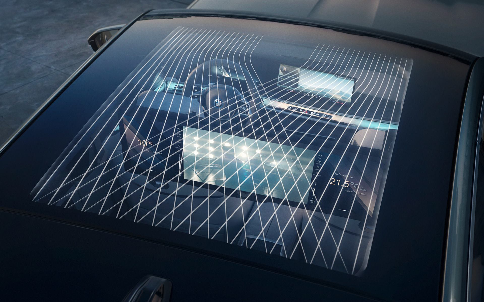 Панорамски стаклен покрив Sky Lounge BMW i7 Седан G70 Внатрешност Панорамски стаклен покрив Sky Lounge осветлен BMW i7 Седан G70 Внатрешност