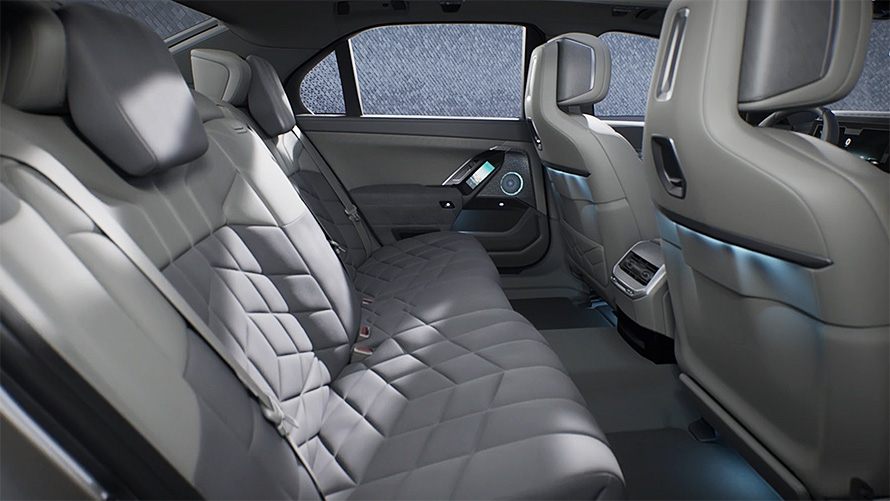 BMW i7 Седан G70 Private Lounge видео BMW i7 Седан G70 Private Lounge во задниот дел во видео
