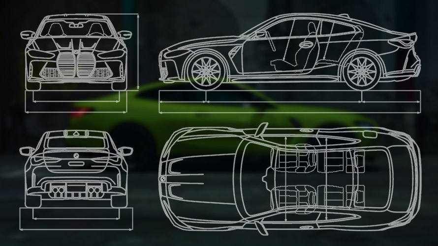 BMW M4 Coupé G82 скица со технички податоци BMW M4 Coupé G82 скица со технички податоци