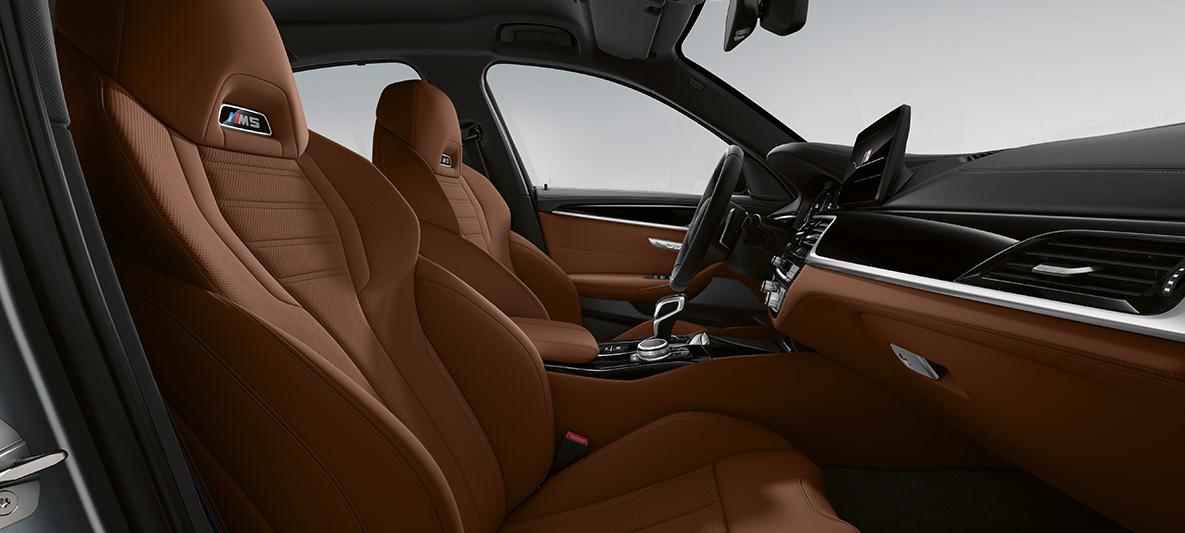 BMW Individual BMW M5 Sedan F90 LCI Facelift 2020 BMW Individual full leather trim 'Merino' Tartufo/Black interior BMW Individual BMW M5 Sedan F90 LCI Facelift 2020 BMW Individual full leather trim 'Merino' Tartufo/Black interior