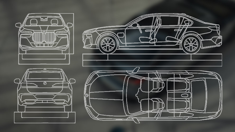 Димензионален цртеж BMW M760e xDrive Седан G70 Димензионален цртеж BMW M760e xDrive Седан G70