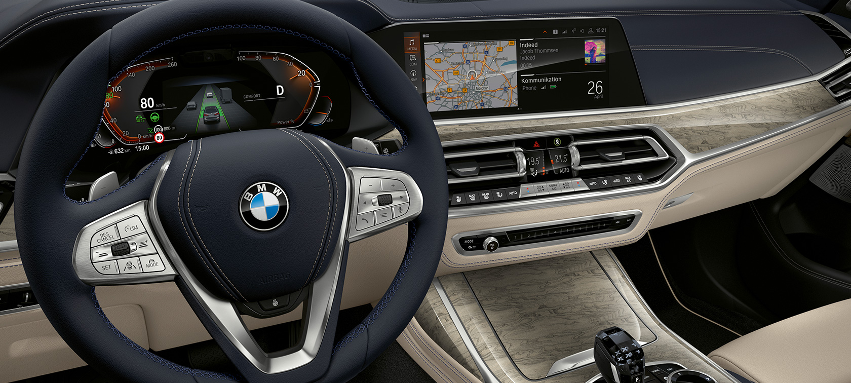 BMW X7 иновативни карактеристики Кабина на BMW X7 со фокус на инструмент таблата и возачката табла