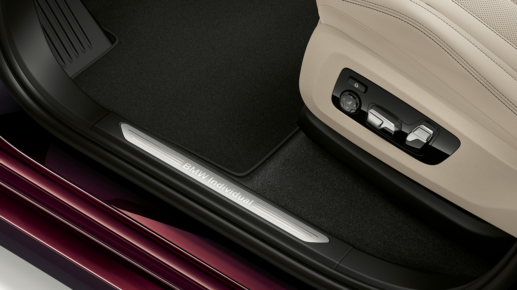 BMW X7, M Sport Package дизајн на тапацир Крупен кадар на дизајнот на тапацир на BMW X7 со M Sport пакет елементи