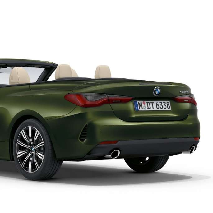 BMW Серија 4 Кабриолет G23 2020 основен модел Bluestone металик боја тричетвртински заден кадар