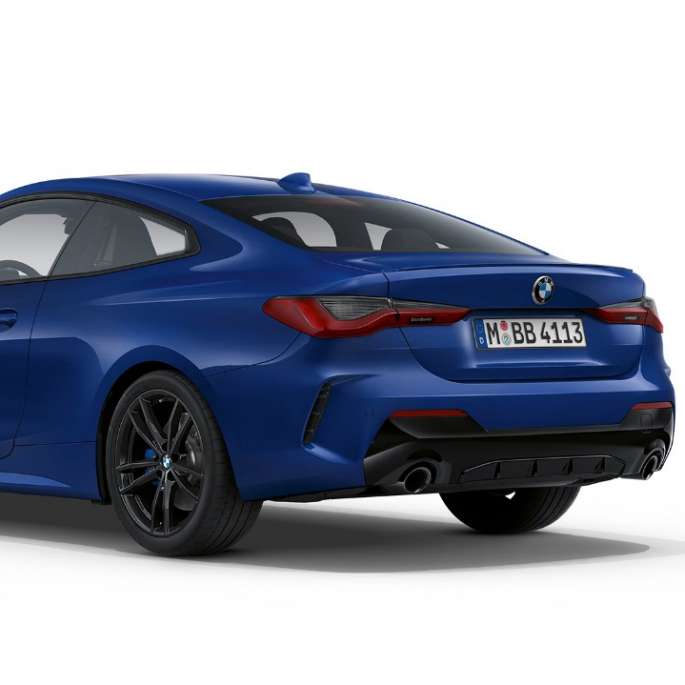 BMW 4 Series Coupé G22 2020 M Sport package Arctic Race Blue metallic three-quarter rear view